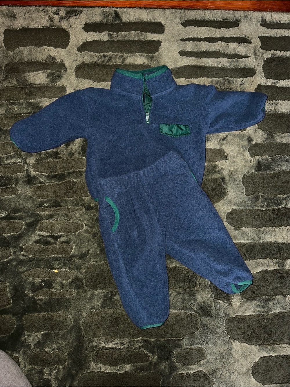 Tucker and Tate Navy Kids Fleece Matching Set with Green Trim